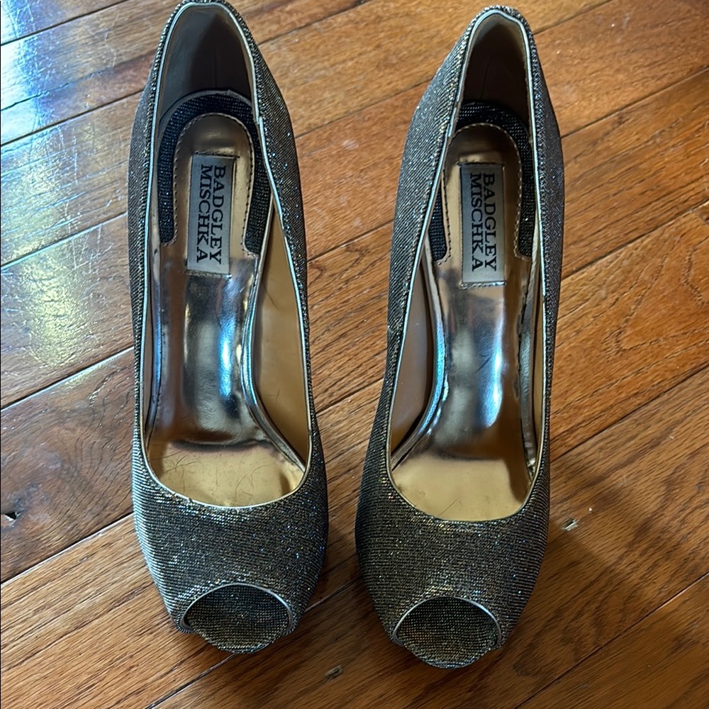 Badgley Mischka Women's Glitter Peep Toe Heels - Gold
